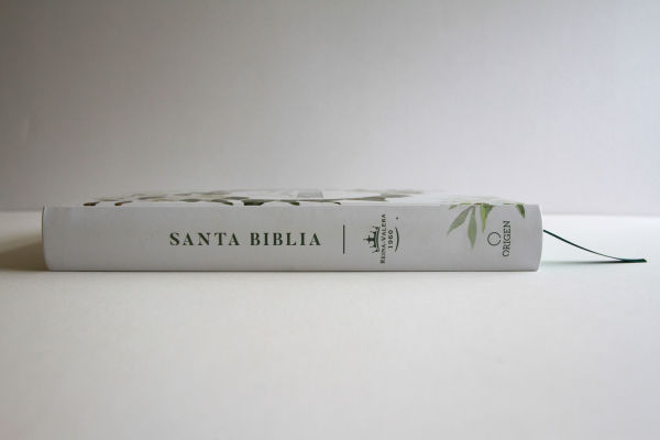 Biblia RVR 1960 letra grande tamaño manual, tapa dura con flores blancas y cantos pintados / Spanish Bible RVR 1960 Handy Size white flowers sprayed edges