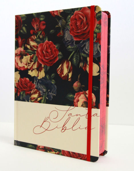 Biblia de Apuntes RVR 1960 Tapa dura, Azul oscuro con flores (Edición cantos pintados) / Spanish Journaling Bible RVR 1960 Hardcover Dark Blue with Flowers
