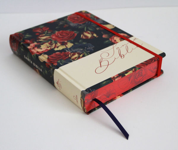 Biblia de Apuntes RVR 1960 Tapa dura, Azul oscuro con flores (Edición cantos pintados) / Spanish Journaling Bible RVR 1960 Hardcover Dark Blue with Flowers