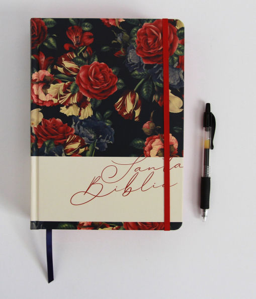 Biblia de Apuntes RVR 1960 Tapa dura, Azul oscuro con flores (Edición cantos pintados) / Spanish Journaling Bible RVR 1960 Hardcover Dark Blue with Flowers