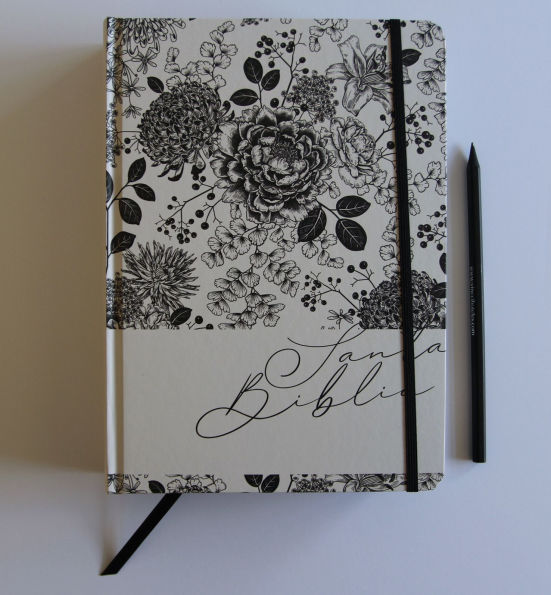 Biblia de Apuntes RVR 1960 Tapa dura, Blanco y negro con flores (Edición cantos pintados) / Spanish Journalling Bible RVR 1960 HC Black and White with Flowers