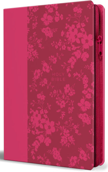 KJV Holy Bible, Large Print Handy Size, Fuchsia Premium Imitation Leather w/Ribbon Marker, Red Letter, Zipper