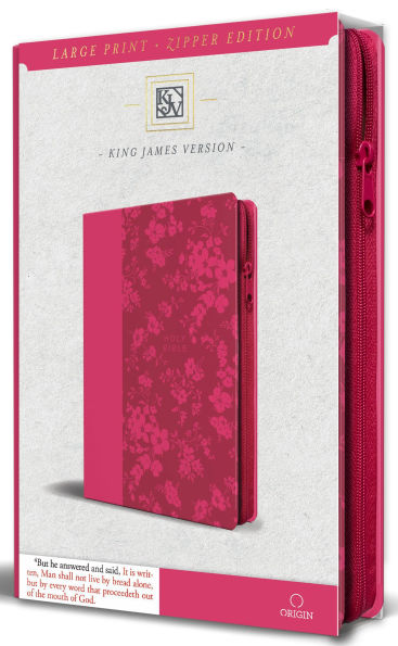 KJV Holy Bible, Large Print Handy Size, Fuchsia Premium Imitation Leather w/Ribbon Marker, Red Letter, Zipper