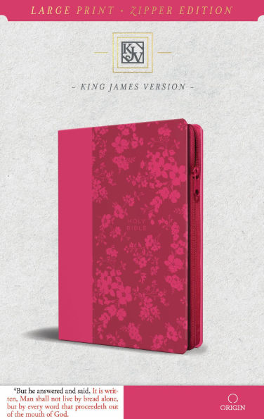 KJV Holy Bible, Large Print Handy Size, Fuchsia Premium Imitation Leather w/Ribbon Marker, Red Letter, Zipper