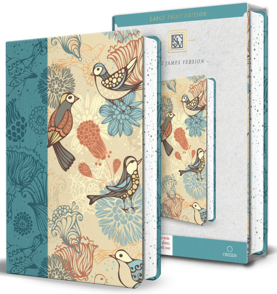 KJV Holy Bible, Large Print Medium Format, Blue with Birds Faux Leather w/ Ribbon Marker, Red Letter