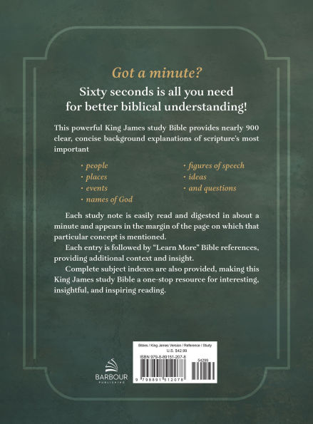 The King James Study Bible: Featuring 1-Minute Commentary on Key People, Places, Events, and Ideas [Men's cover]