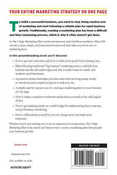 The 1-Page Marketing Plan: Get New Customers, Make More Money, And Stand out From Crowd