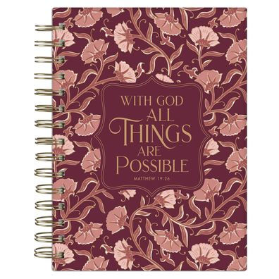 Journal Spiral-Bound Pink Floral with God Matt. 19:26